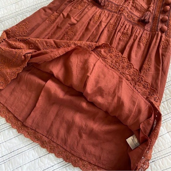SEA New York Boho Dress Lace Pom Poms Clay Red Brown size 0 - Picture 5 of 10